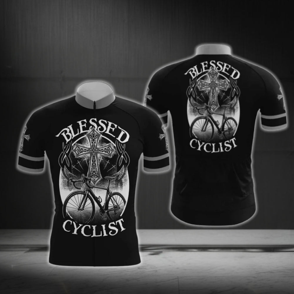 Blessed Cyclist Cross Cycling Short Sleeve Jersey For Men, Cross Christian Cycling Jerseys CG0528