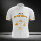 Life Is Brewtiful White And Yellow Men's Beer Cycling Short Sleeve Jersey, Funny Beer Cycling Jerseys CG0180