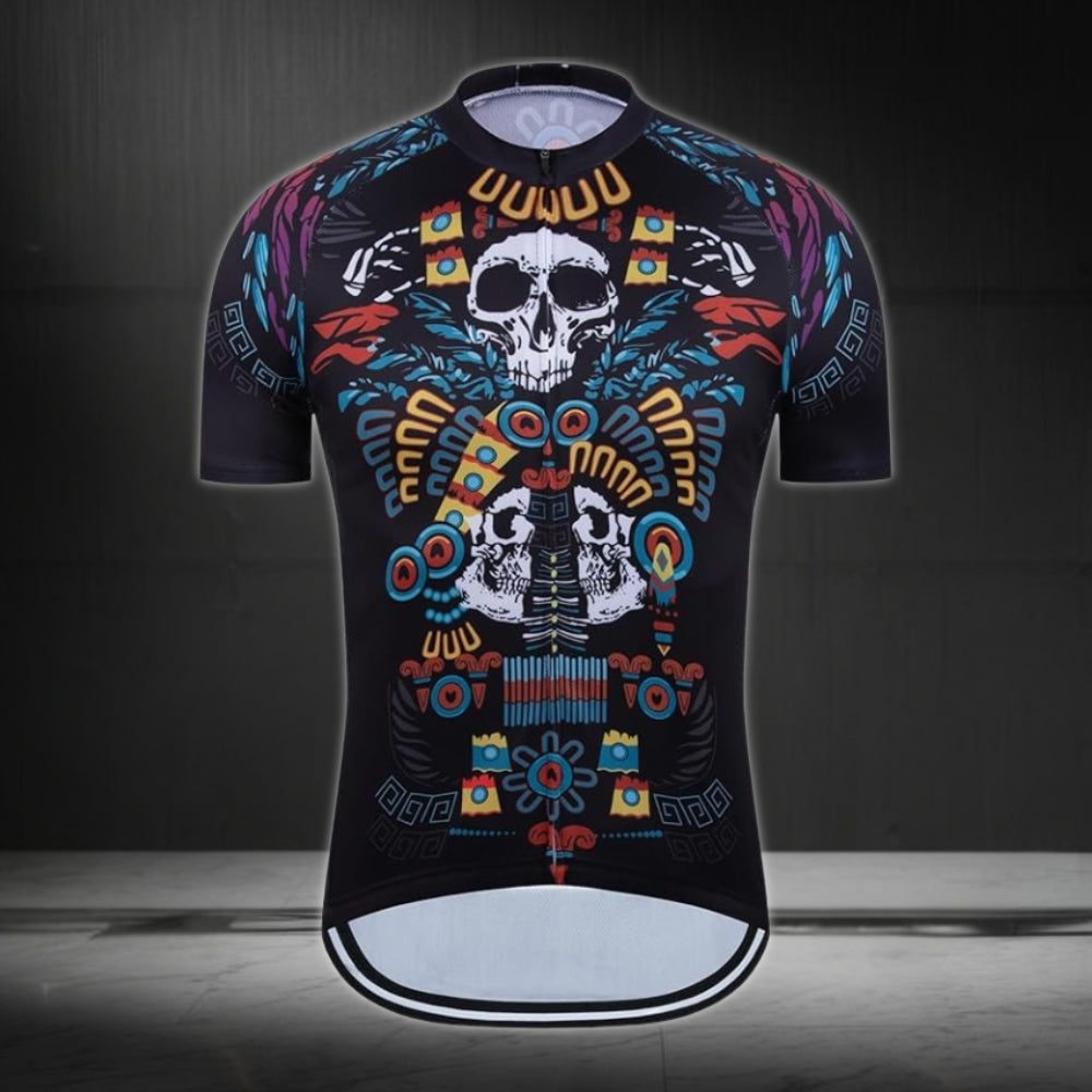 Men's Skull Mayan Cycling Jersey Short Sleeve, Skull Cycling Jerseys CZ0064