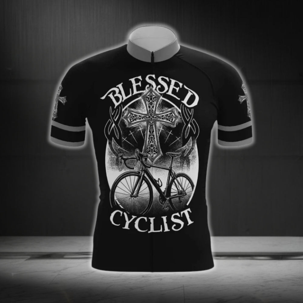 Blessed Cyclist Cross Cycling Short Sleeve Jersey For Men, Cross Christian Cycling Jerseys CG0528