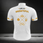 Life Is Brewtiful White And Yellow Men's Beer Cycling Short Sleeve Jersey, Funny Beer Cycling Jerseys CG0180