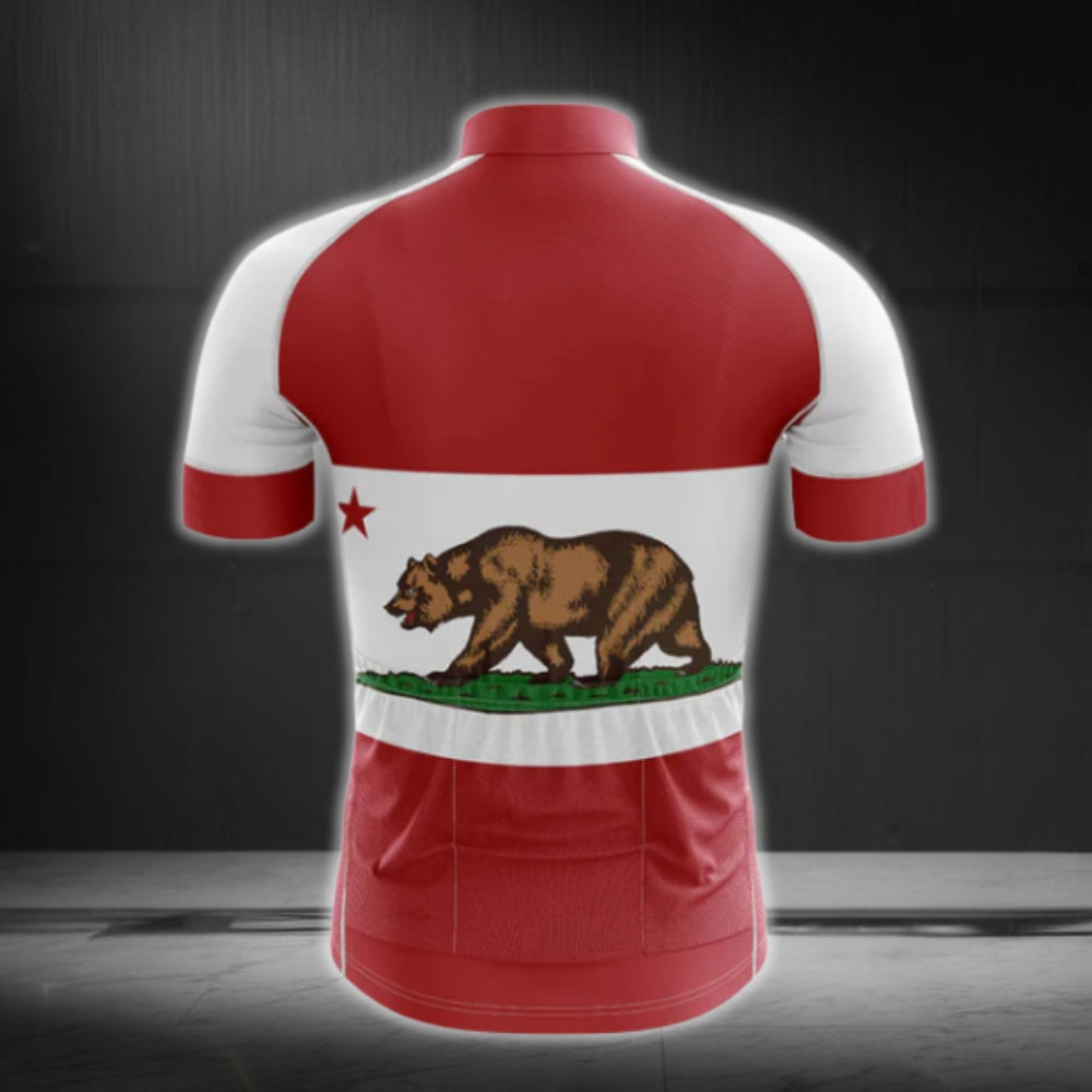Bear California Flag Short Sleeve Cycling Jersey For Mens, California Cycling Jerseys CG0032