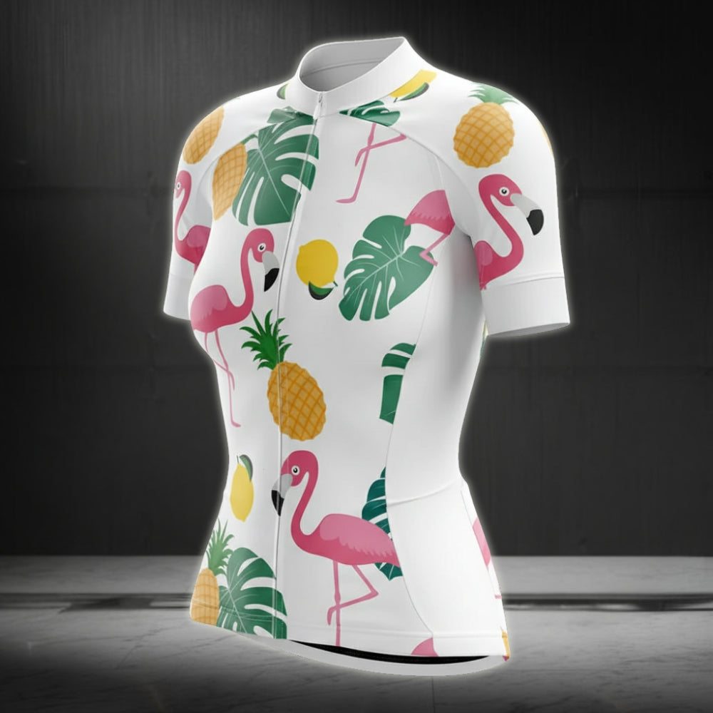 Tropical Flamingo Cycling Short Sleeve Jersey Women, Flamingo Cycling Jerseys For Ladies CZ0092