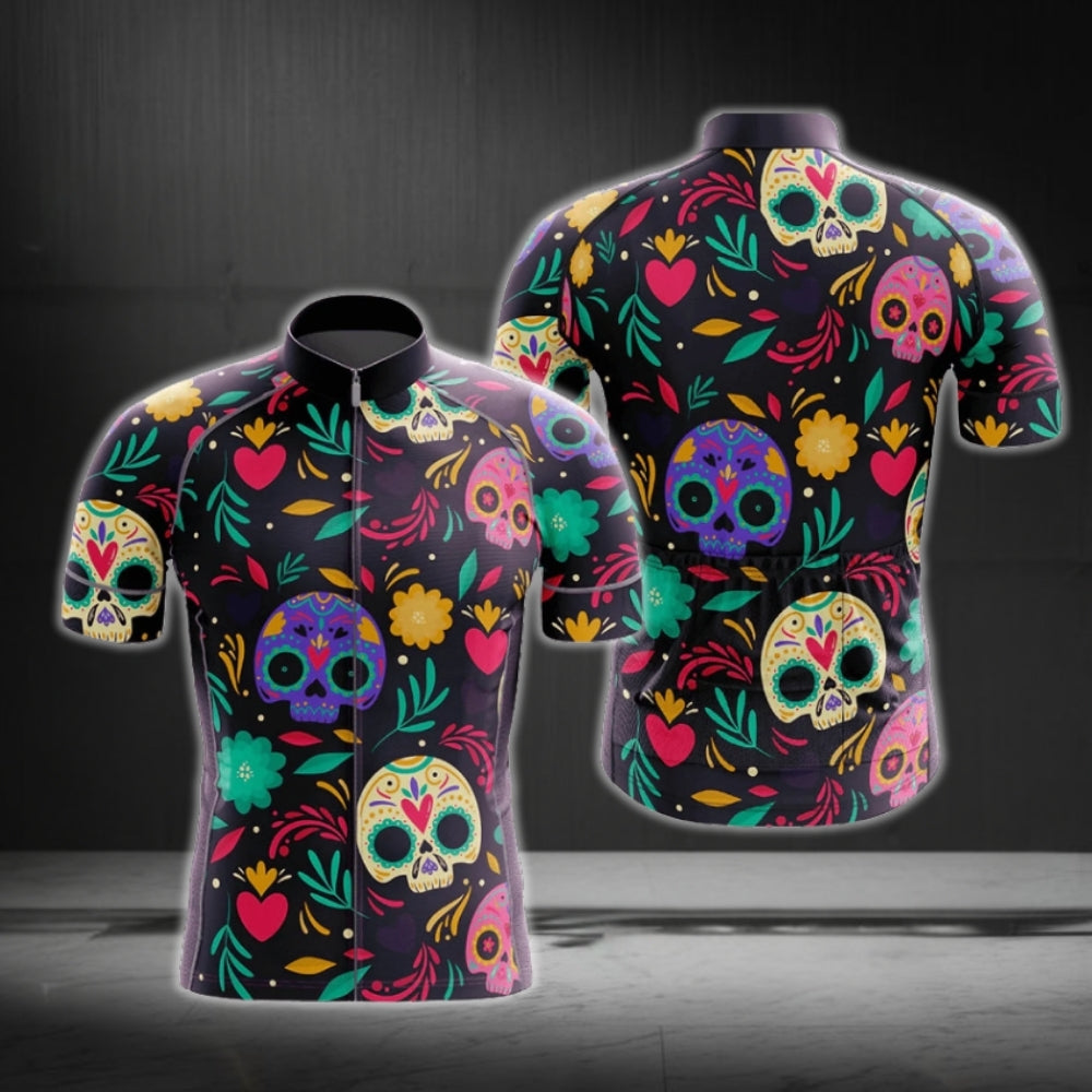 Men's Sugar Skull Cycling Short Sleeve Jersey For Men, Skull Cycling Jerseys CG0615