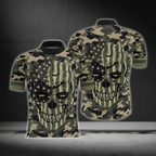 Skull Green Camo Cycling Short Sleeve Men Jersey USA Flag, Skull Cycling Jersey CG0880
