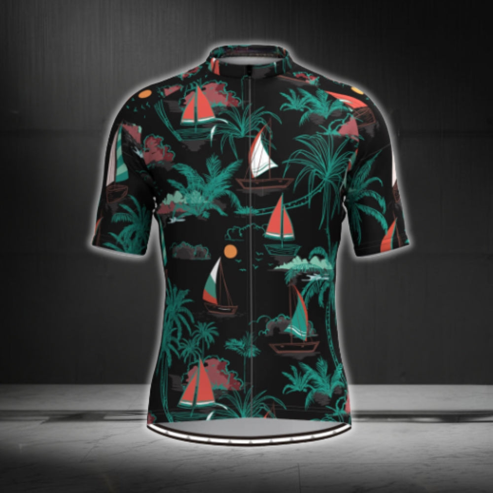 Tropical Sailboat Cycling Short Sleeve Jersey For Men, Sailboat Cycling Jerseys CG0358
