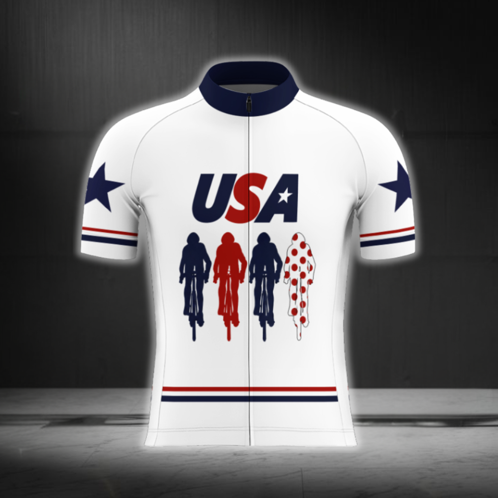 White Red Blue Men's Cycling Short Sleeve Jersey, Patriot Cycling Jersey CG0886