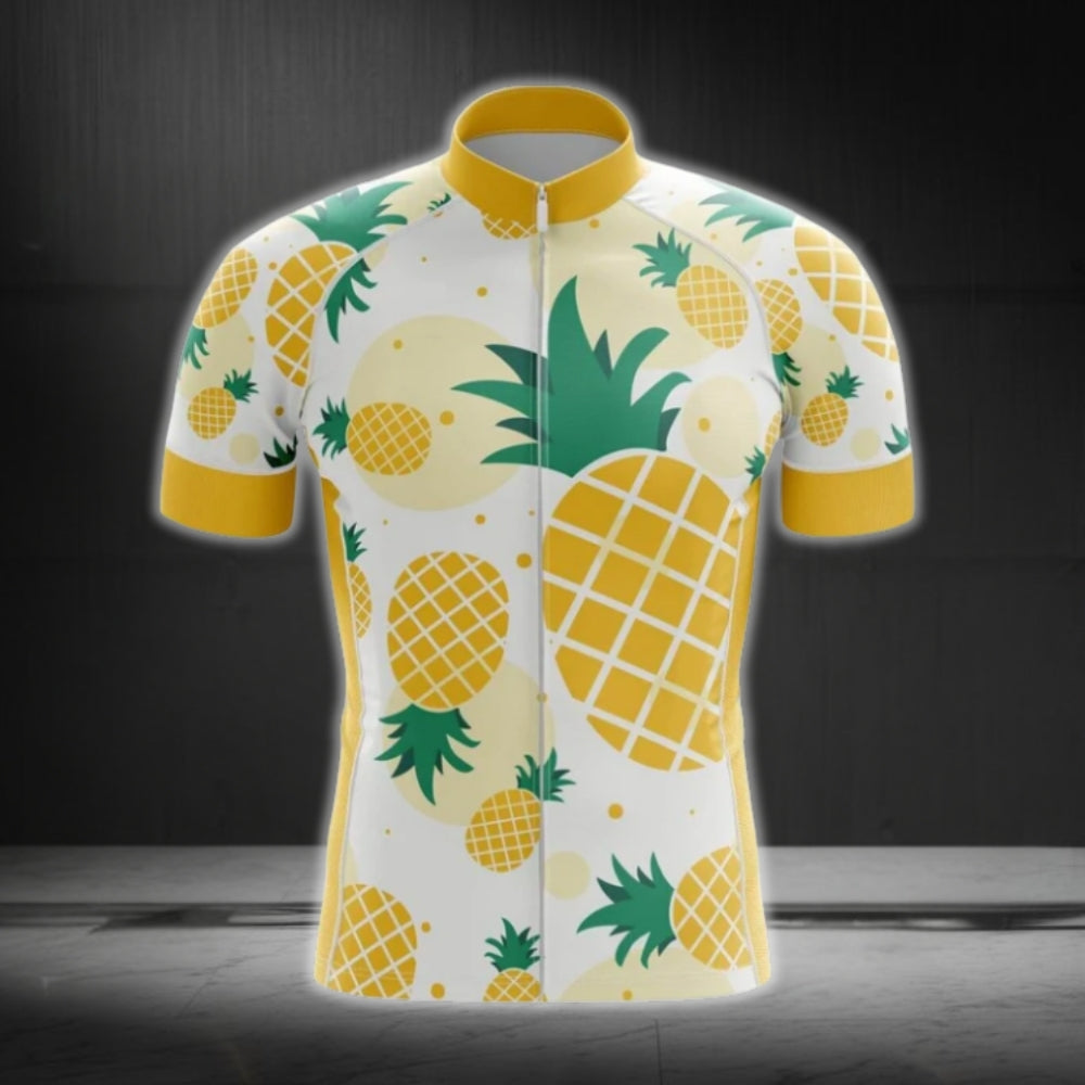 White And Yellow Pineapple Men Cycling Short Sleeve  Jersey, Pineapple Lovers Cycling Jerseys CG0456
