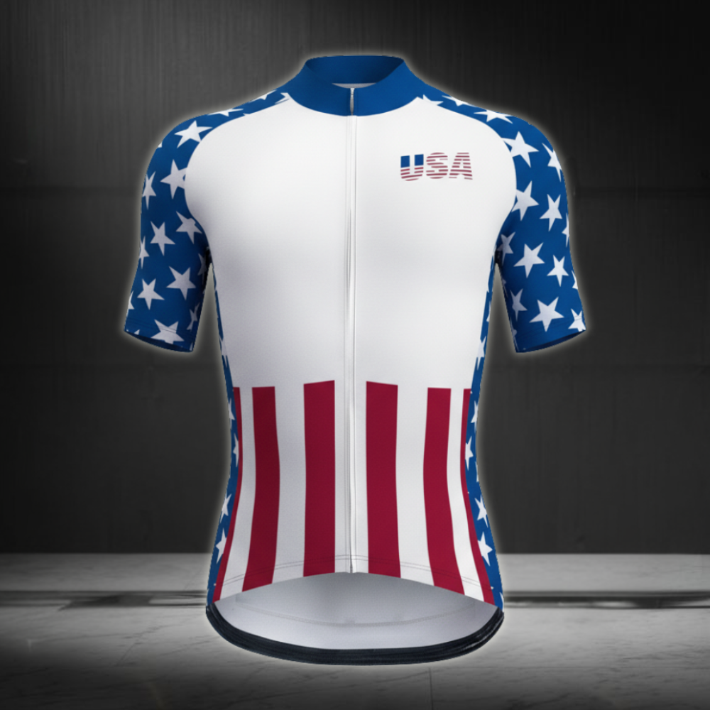 USA Flag Men's Cycling Short Sleeve Jersey, Patriotic Cycling Jersey CZ0050