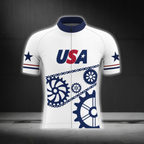 USA Flag Gear Cycling Short Sleeve Jersey For Men, White Red Blue Patriotic Cycling Jersey CG0872
