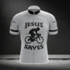 Jesus Saves Men's Grey Cycling Short Sleeve Jersey, Christian Cycling Jerseys CG0233