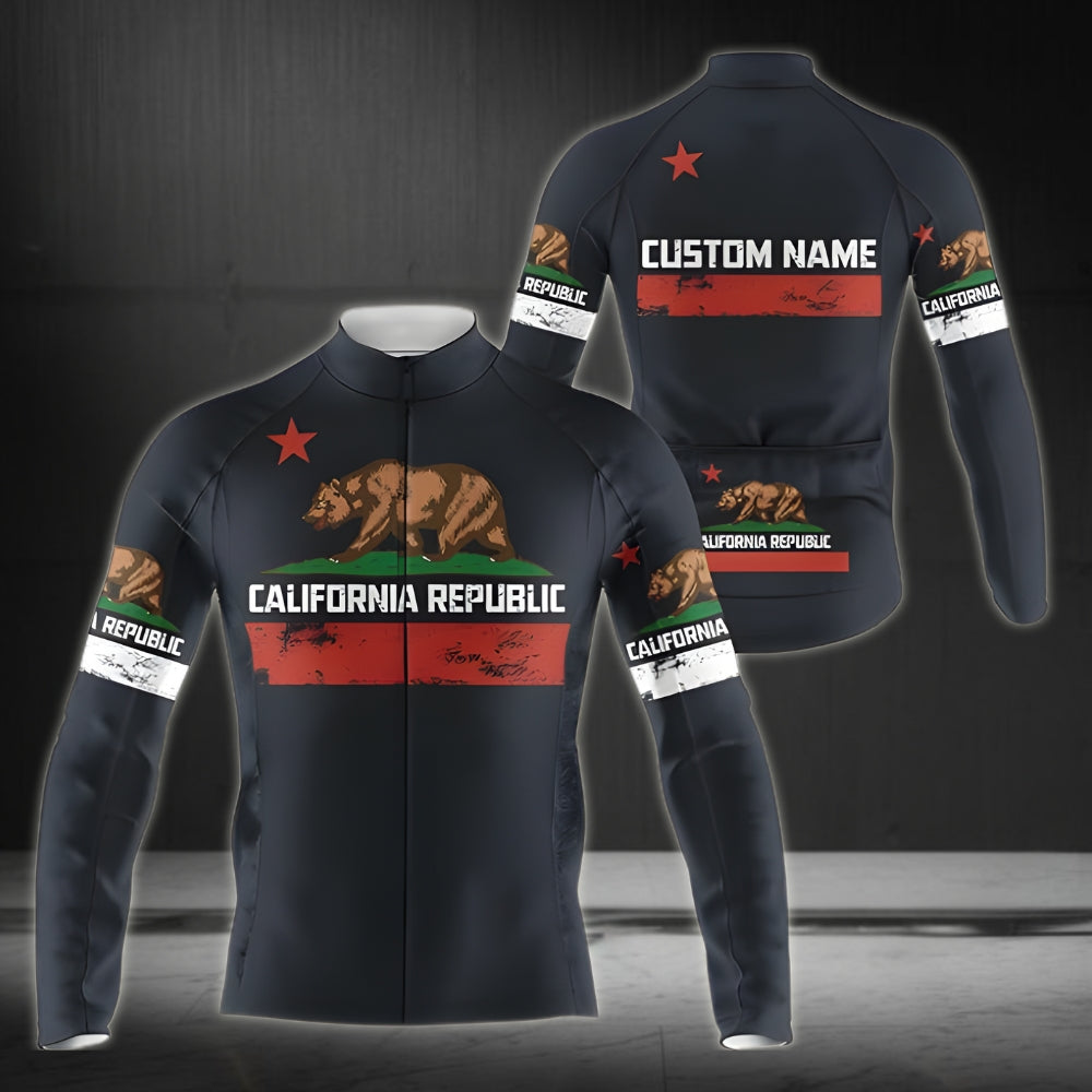 Custom California Bear Men's Black Cycling Long Sleeve Jersey, Custom California Cycling Jersey  CZ0046