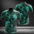 Skull Black And Teal Cycling Jersey Short Sleeve Mens, Skull Cycling Jerseys  CZ0038