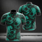 Skull Black And Teal Cycling Jersey Short Sleeve Mens, Skull Cycling Jerseys  CZ0038