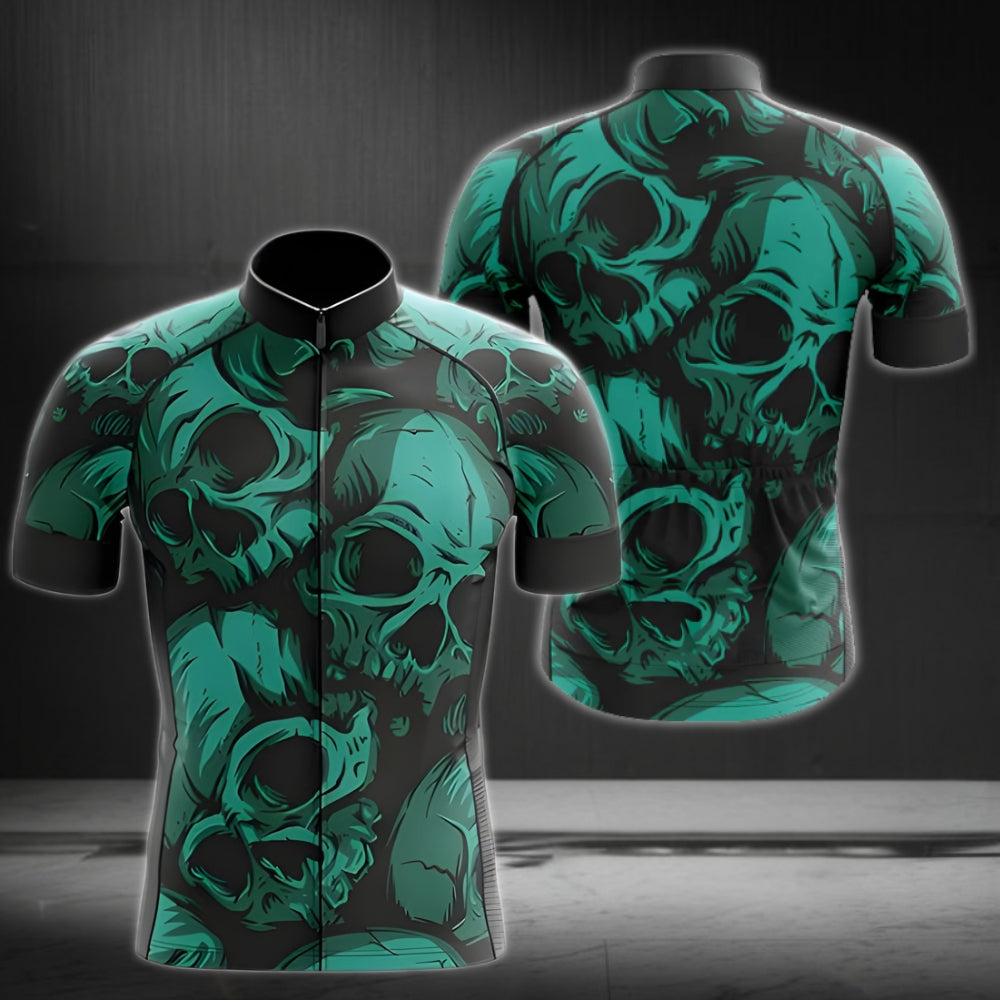 Skull Black And Teal Cycling Jersey Short Sleeve Mens, Skull Cycling Jerseys  CZ0038