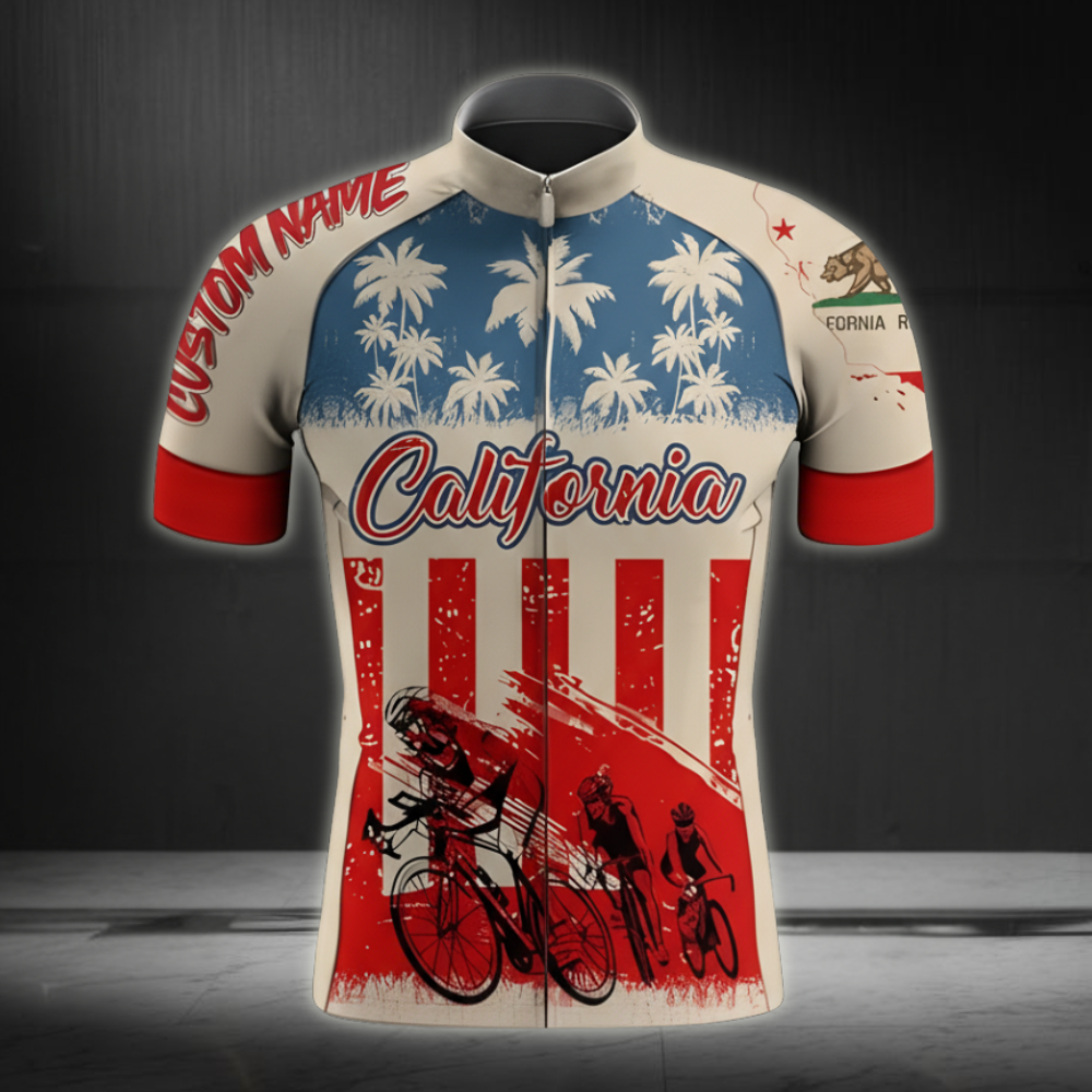 Custom Vintage California Short Sleeve Cycling Jersey Men's, Custom California Flag Cycling Jersey CZ0058