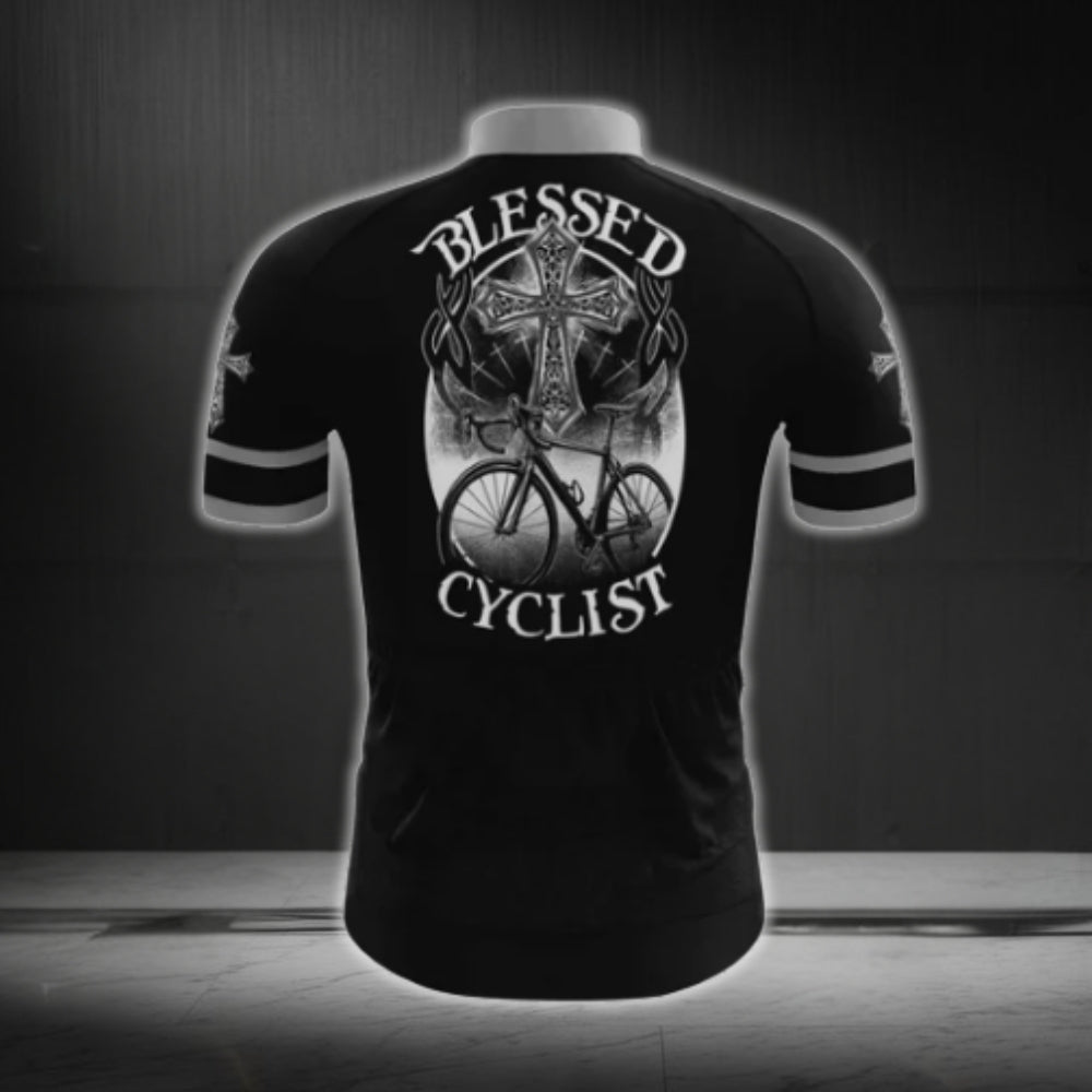 Blessed Cyclist Cross Cycling Short Sleeve Jersey For Men, Cross Christian Cycling Jerseys CG0528