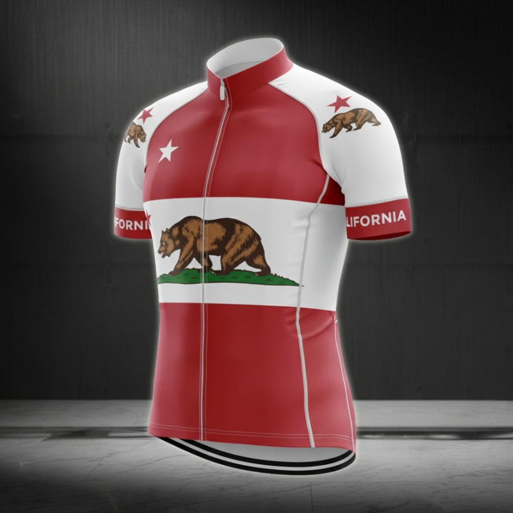 Bear California Flag Short Sleeve Cycling Jersey For Mens, California Cycling Jerseys CG0032