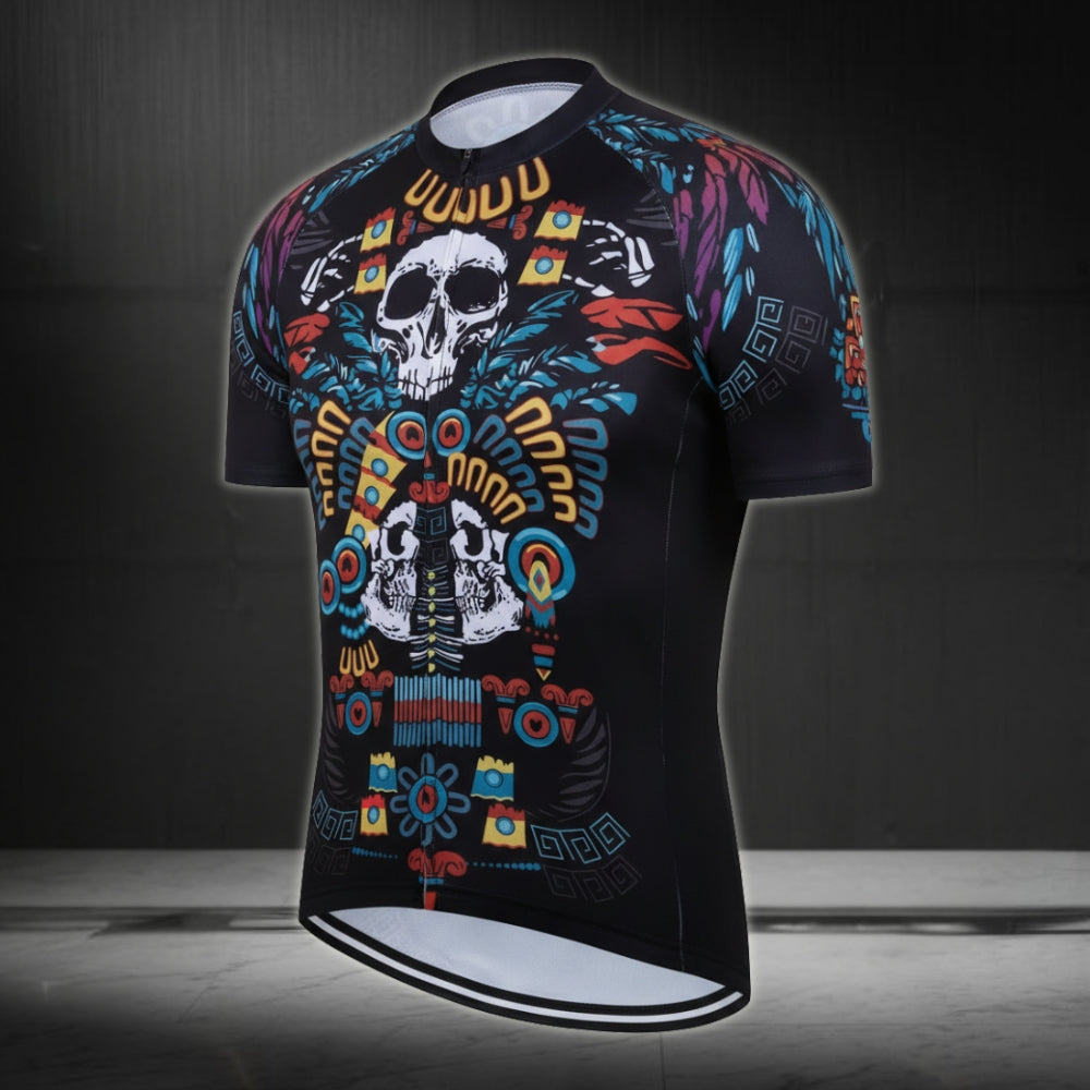 Men's Skull Mayan Cycling Jersey Short Sleeve, Skull Cycling Jerseys CZ0064
