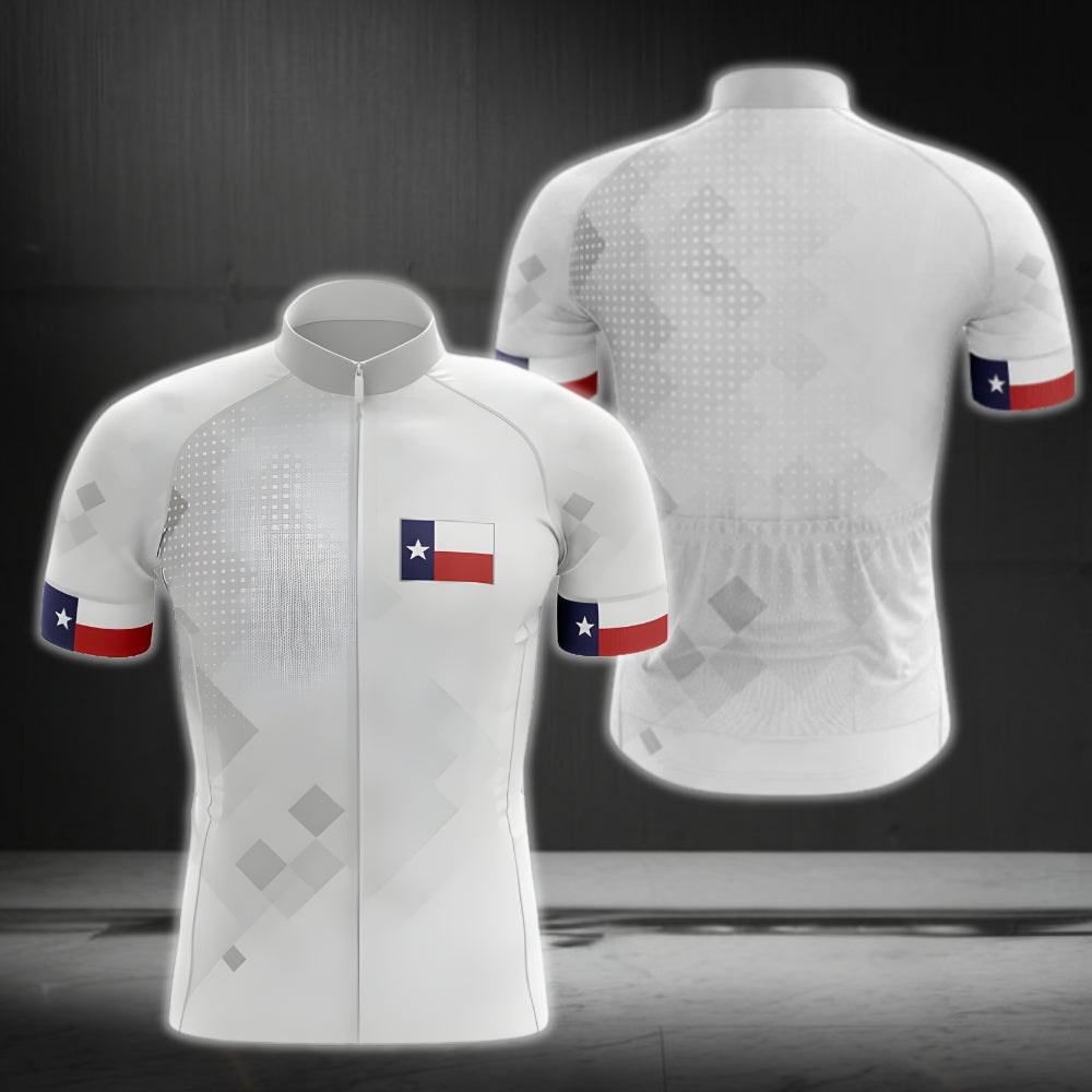 Texas Flag Men's White Cycling Short Sleeve Jersey, Texas State Cycling Jerseys CG0033