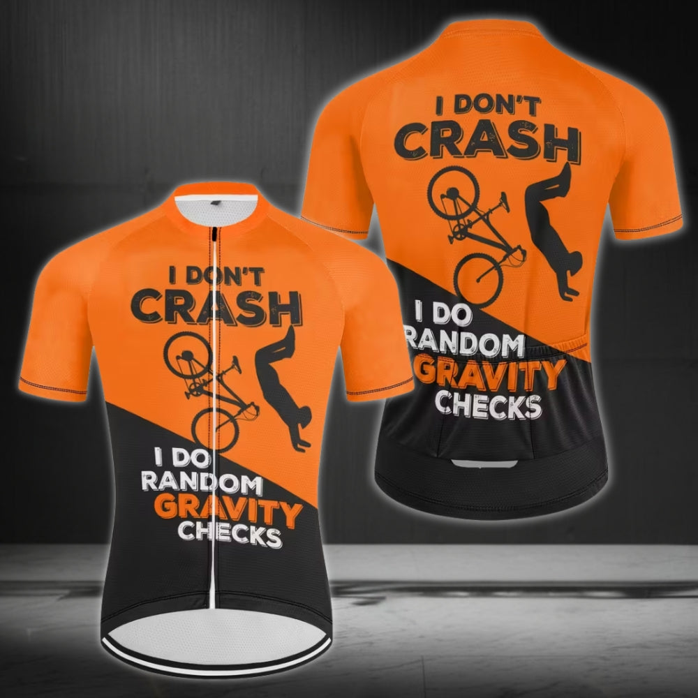 I Don't Crash I Do Random Gravity Checks Cycling Short Sleeve Jersey Men, Funny Cycling Jerseys For Mens CZ0065