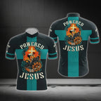Powered By Jesus Black And Cyan Cycling Short Sleeve Men's Jersey, Christian Cycling Jerseys CG0529