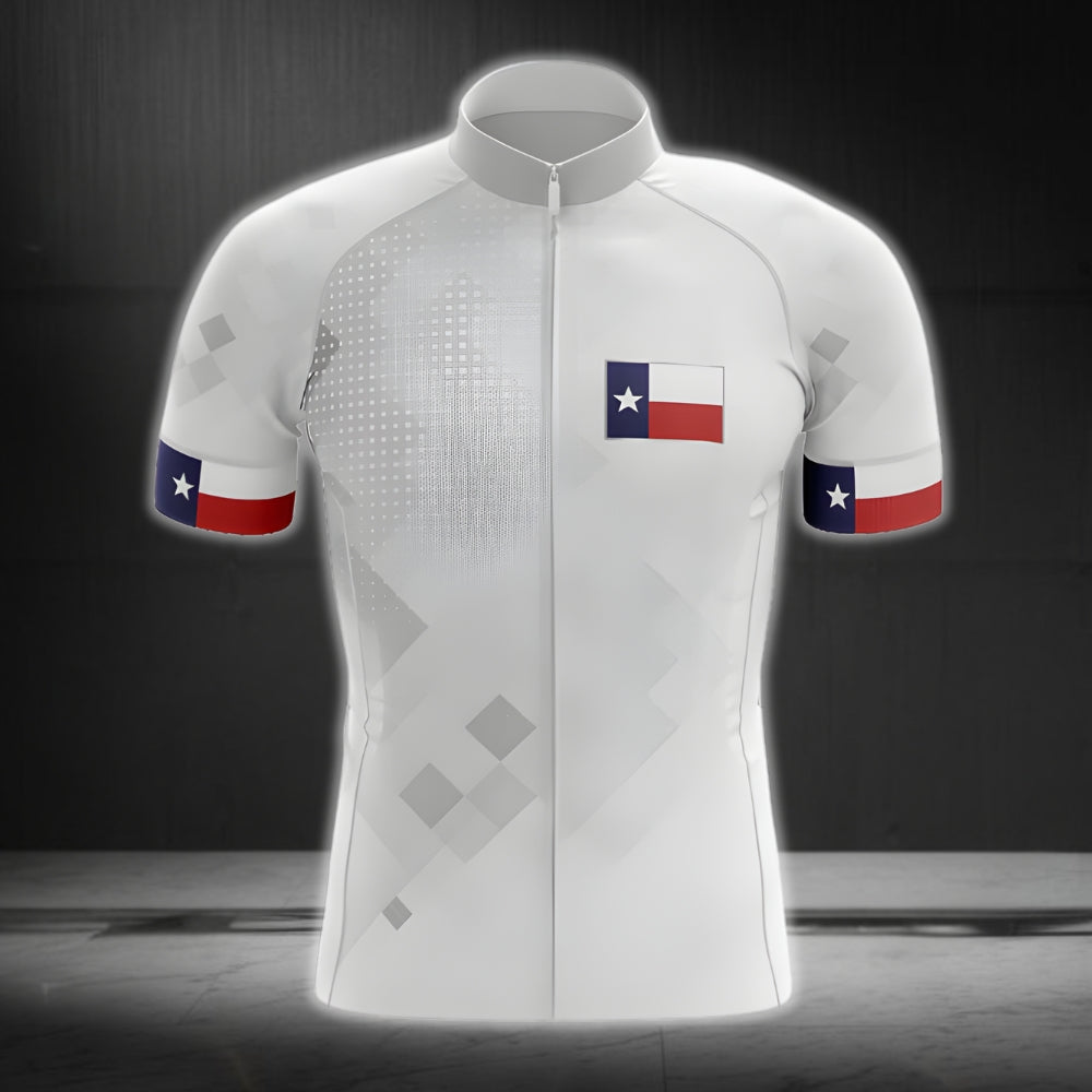 Texas Flag Men's White Cycling Short Sleeve Jersey, Texas State Cycling Jerseys CG0033