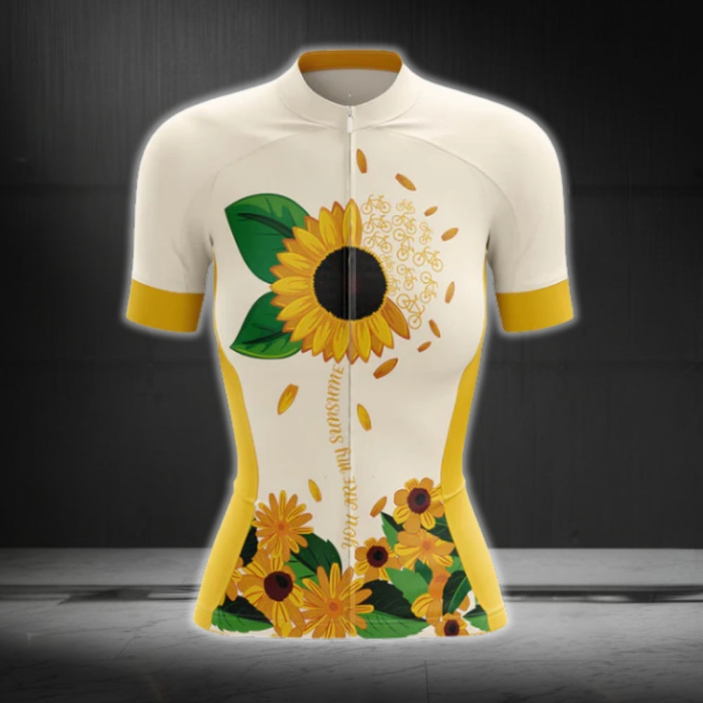 You Are My Sunshine Sunflower Short Sleeve Cycling Jersey Women, Sunflower Cycling Jersey For Ladies CG0407