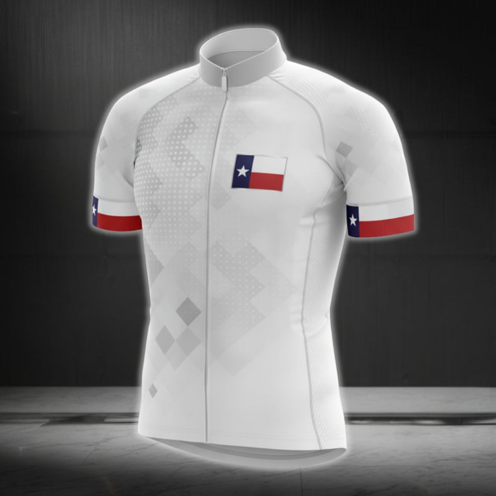 Texas Flag Men's White Cycling Short Sleeve Jersey, Texas State Cycling Jerseys CG0033