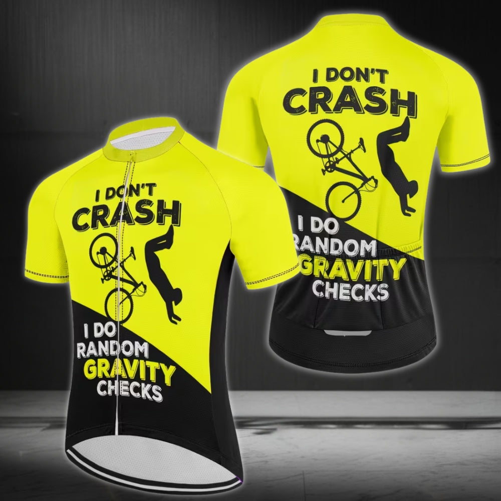 I Don't Crash I Do Random Gravity Checks Cycling Short Sleeve Jersey Men, Funny Cycling Jerseys For Mens CZ0065