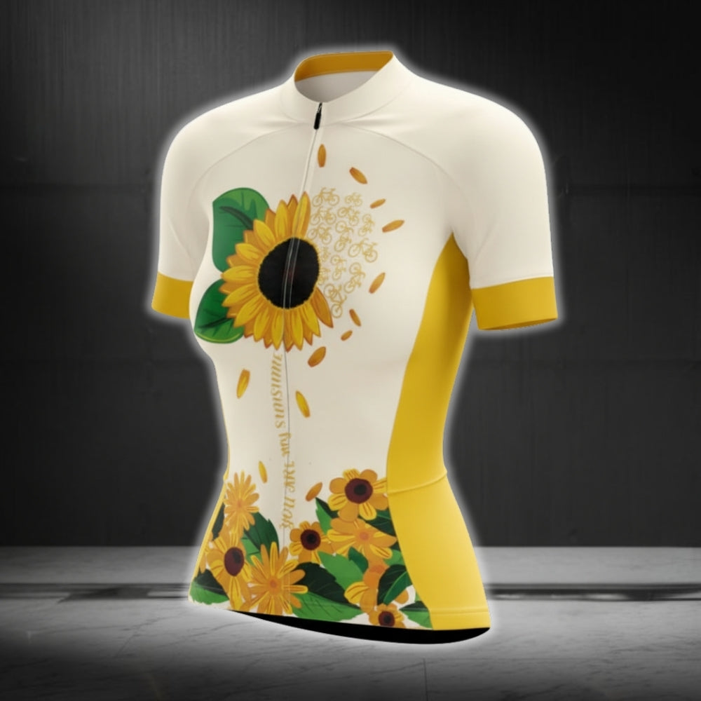 You Are My Sunshine Sunflower Short Sleeve Cycling Jersey Women, Sunflower Cycling Jersey For Ladies CG0407