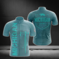Michigan Cyan Cycling Short Sleeve Jersey For Men, Men's Michigan Cycling Jerseys CZ0124