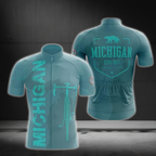 Michigan Cyan Cycling Short Sleeve Jersey For Men, Men's Michigan Cycling Jerseys CZ0124