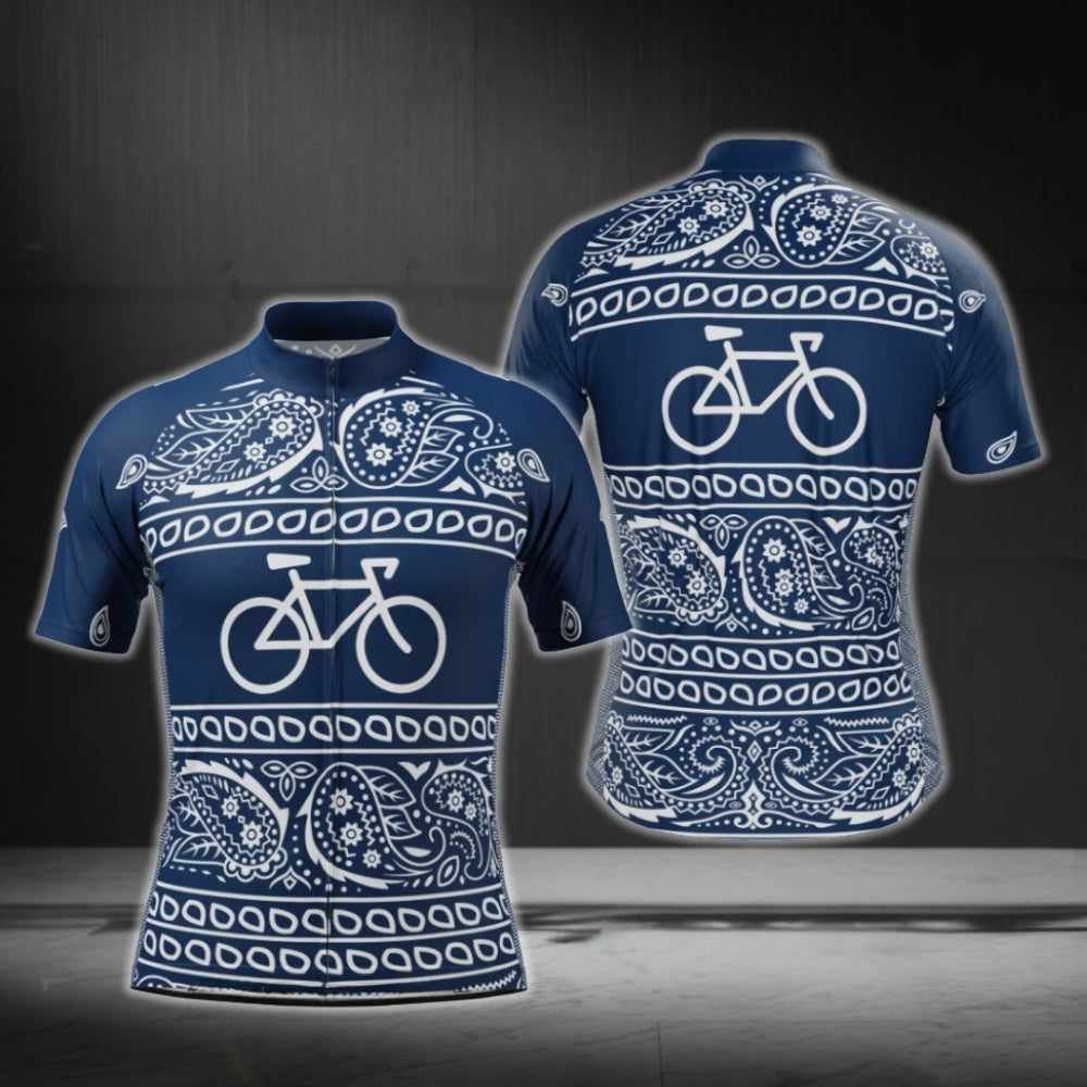 Bandana Blue White Cycling Short Sleeve Jersey For Men, Bandana Cycling Jerseys CG0782