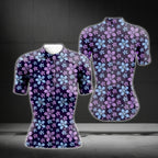 Women's Purple And Blue Flowers Cycling Short Sleeve Jersey, Floral Cycling Jerseys For Women CG0408