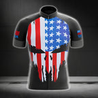 Skull USA Flag Men's Short Sleeve Cycling Jersey, Skull Patriotic Cycling Jersey CG0034
