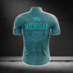 Michigan Cyan Cycling Short Sleeve Jersey For Men, Men's Michigan Cycling Jerseys CZ0124