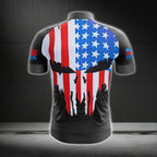 Skull USA Flag Men's Short Sleeve Cycling Jersey, Skull Patriotic Cycling Jersey CG0034