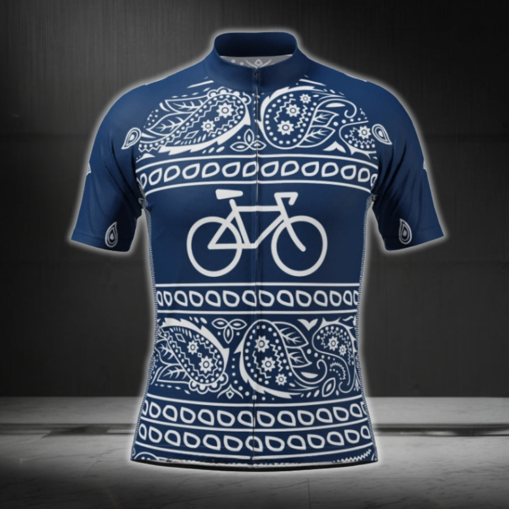 Bandana Blue White Cycling Short Sleeve Jersey For Men, Bandana Cycling Jerseys CG0782