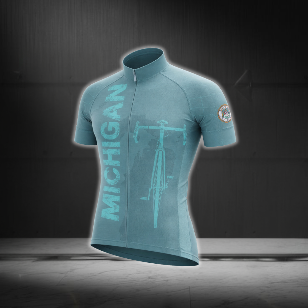 Michigan Cyan Cycling Short Sleeve Jersey For Men, Men's Michigan Cycling Jerseys CZ0124