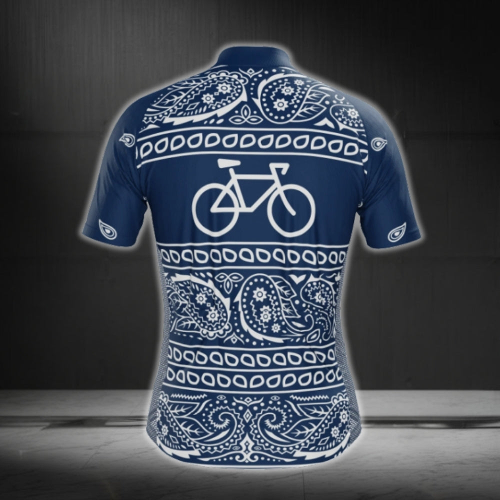 Bandana Blue White Cycling Short Sleeve Jersey For Men, Bandana Cycling Jerseys CG0782