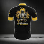 God Is My Strength Black And Yellow Cycling Short Sleeve Jersey Mens, God Christian Cycling Jerseys CG0530