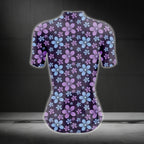 Women's Purple And Blue Flowers Cycling Short Sleeve Jersey, Floral Cycling Jerseys For Women CG0408