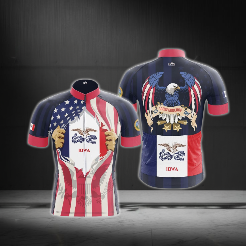 Iowa USA Flag Men's Cycling Short Sleeve Jerseys, Iowa State Cycling Jerseys Mens CZ0125