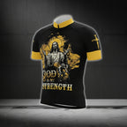 God Is My Strength Black And Yellow Cycling Short Sleeve Jersey Mens, God Christian Cycling Jerseys CG0530