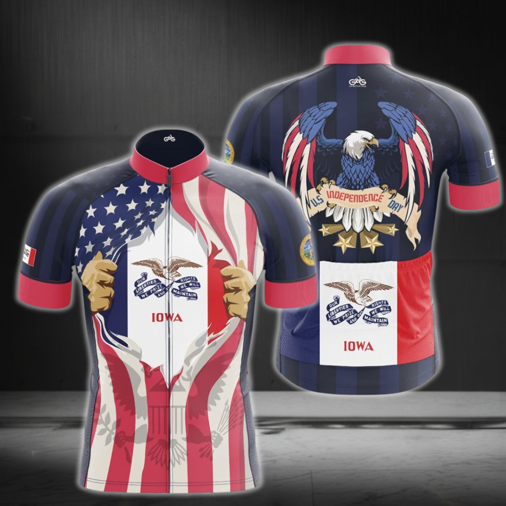 Iowa USA Flag Men's Cycling Short Sleeve Jerseys, Iowa State Cycling Jerseys Mens CZ0125