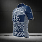 Bandana Blue White Cycling Short Sleeve Jersey For Men, Bandana Cycling Jerseys CG0782