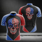 American Flag Skull Cycling Short Sleeve Men's Jersey, Patriotic Skull Cycling Jerseys CG0035
