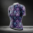 Women's Purple And Blue Flowers Cycling Short Sleeve Jersey, Floral Cycling Jerseys For Women CG0408