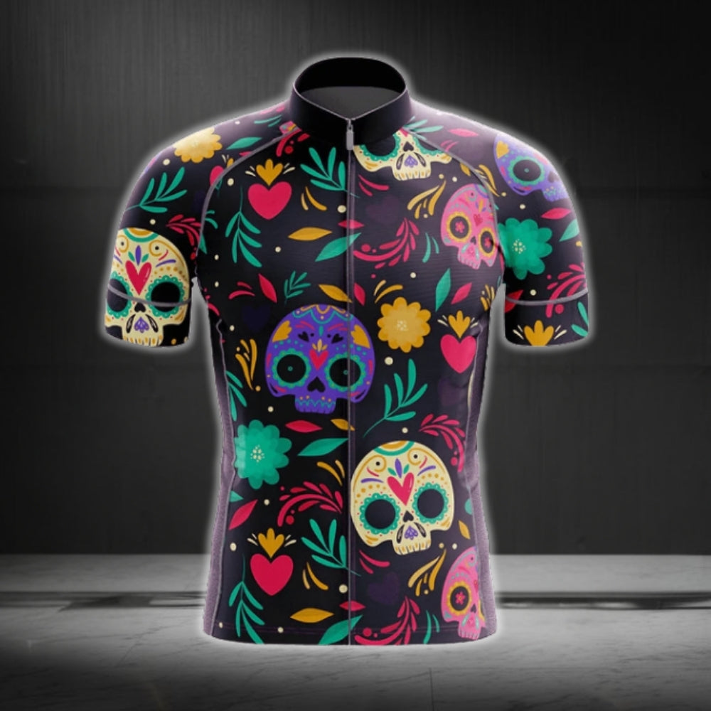 Men's Sugar Skull Cycling Short Sleeve Jersey For Men, Skull Cycling Jerseys CG0615